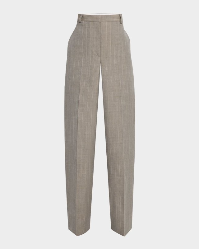 Melange Pinstripe Wide-Leg Tailored Trousers